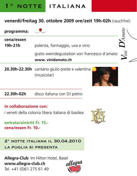 Flyer Notte Italiana 30. Oktober 2009 hinten