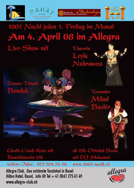 Flyer Oriental Night 04. April 2008                                        >>> Link zu www.1001-nacht.ch