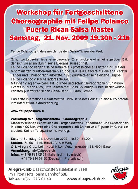 Flyer 21. November 2009 Workshop mit Felipe Polanco